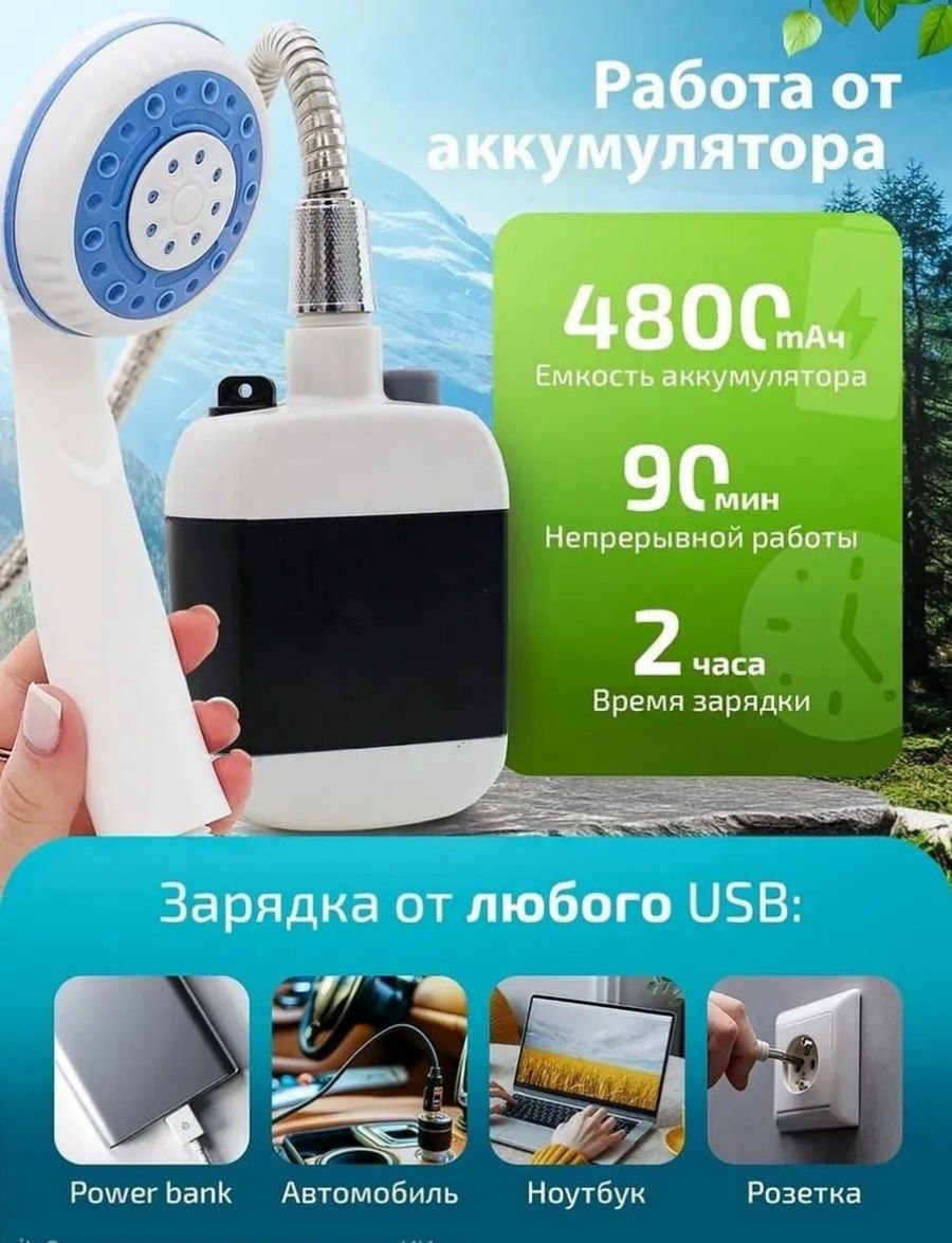 Комплектация портативного душа